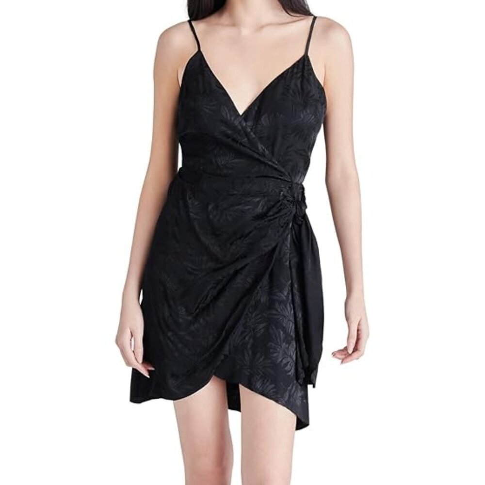 STEVE MADDEN Classy Little Black Dress Date Night Georgina Sleeveless Wrap Sz 6